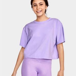 Sugar & Jade Lilac Cutout Back Crop Top Size M Purple Short Sleeve Boutique Tee